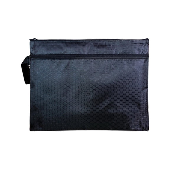 1Pcs Double Layer Zipper File Bags, Zip Document Filing Folder Organizer Pouch, A4 Size Oxford Office Filing Documents Storage Folder, Cosmetics Offices Supplies Travel Accessories Pouch, Black