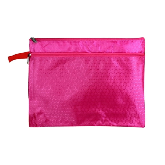 1Pcs Double Layer Zipper File Bags, Zip Document Filing Folder Organizer Pouch, A4 Size Oxford Office Filing Documents Storage Folder, Cosmetics Offices Supplies Travel Accessories Pouch, Red
