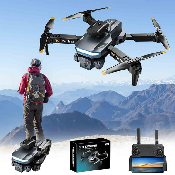 1Pcs Drones - Foldable RC Quadcopter with 3 HD Cameras, Brushless Motor & 4-Way Obstacle Avoidance for Beginners Aerial Photography (Gray, APP Control Version)