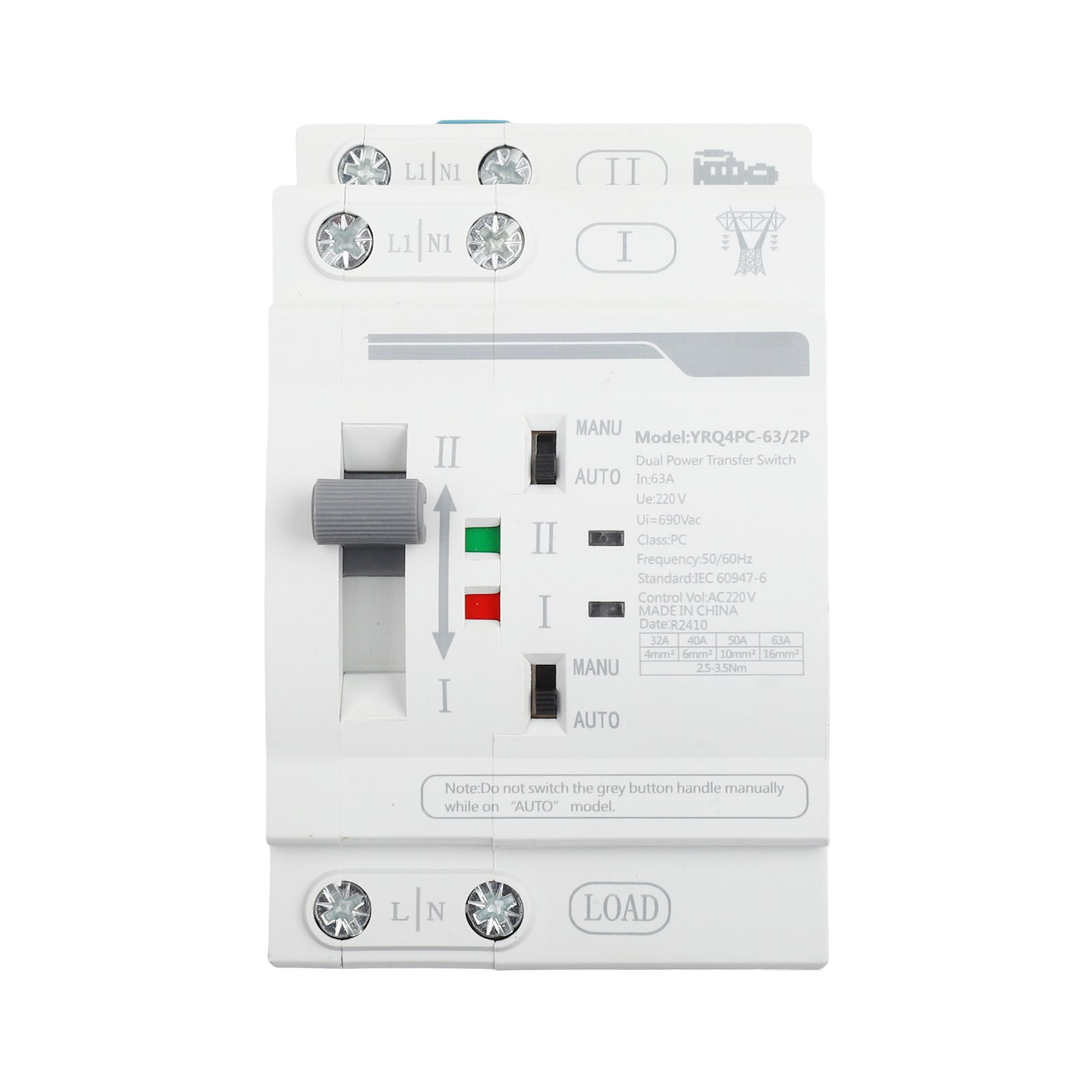 1Pcs Dual Power Automatic Electrical Transfer Switch 2P 63A 220V For Generator Switch To Automatically Transfer Power