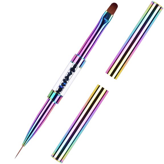 1Pcs Dual-ended UV Gel Nail Brush Rhinestone Handle Nail Art Liner Brush Polygel Hard Builder Gel Nail Brushes Rainbow