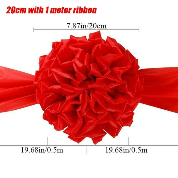 1Pcs Durable Ribbon-cutting Car Delivery Market Ceremony Recognition Big Flower Ball Celebrate Decoration Red Satin Red Cloth Hydrangea 20CM WITH 1M RIBBON