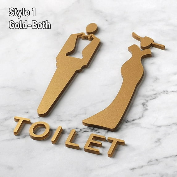 1Pcs Durable Signage Board Art Hotel Home Decor Acrylic 3D Wall Sticker Black Gold Color Wash Room Lable Toilet Sign Plate STYLE 1-GOLD-BOTH