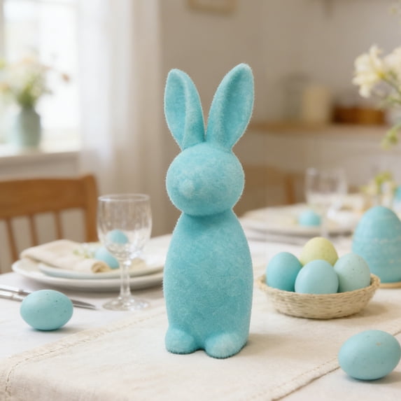 1Pcs Easter Decorations Flocked Bunny Figurines 8 Inces Tabletop Mantel Decoration for Spring Home Office Table Decor Supplies