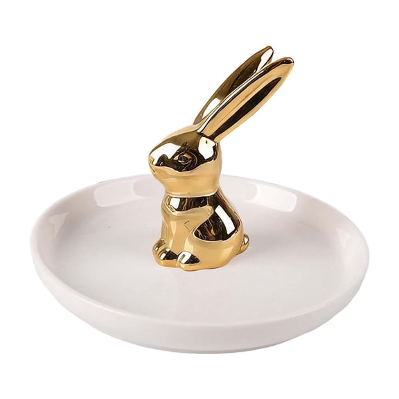 1Pcs Easter Storage Rack,Bunny Ceramic Rabbit Jewelry Storage Tray,Trinket Tray for Rings, Earrings,Necklace Organizer,Home Dresser Decorative for Wedding Engagement Ring(White2)