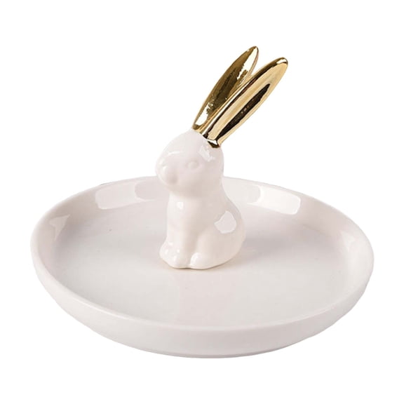 1Pcs Easter Storage Rack,Bunny Ceramic Rabbit Jewelry Storage Tray,Trinket Tray for Rings, Earrings,Necklace Organizer,Home Dresser Decorative for Wedding Engagement Ring(White1)