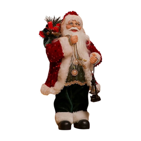 1Pcs Elegant Santa Claus Christmas Figure with Staff & Gift Bag, Old World Style Standing Santa with Presents, Christmas Decorations Festive Tabletop Decor for Holiday Home Display 2.8x11.8 Inch Red