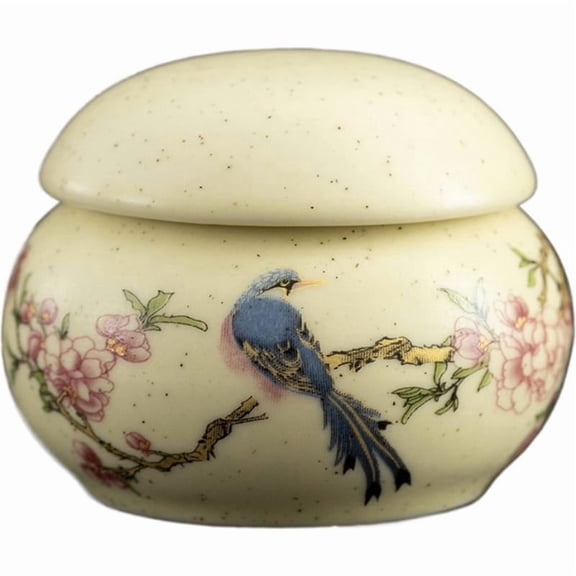 1Pcs Empty Mini Vintage Ceramic Tea Canister with Lid, Floral Pattern Portable Storage Jar for Spices, Powder, Cream & Loose Tea