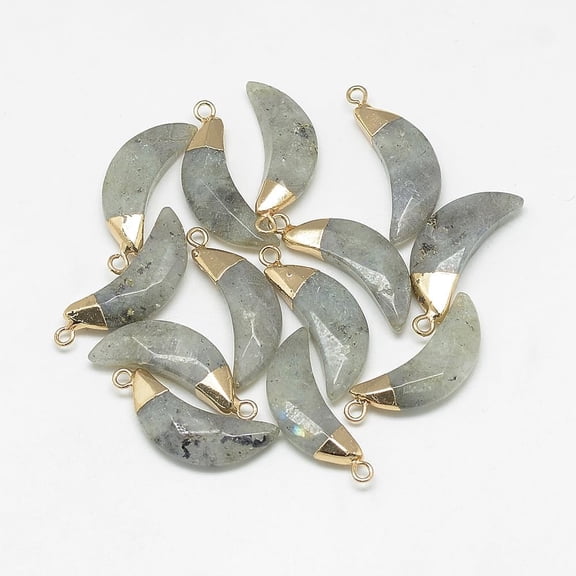 1Pcs Faceted Natural Labradorite Moon Pendants Faceted Pendant Necklace Gemstone Pendant with Golden Tone Brass Findings