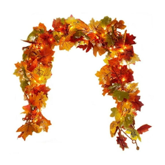 1Pcs Fall Decor Fall Maple Leaves Garland With Lights 5.58Ft Connectable Lighted Fall Garland Artificial Colorful Hanging Garland For Indoor Outdoor Fireplace Autumn Thanksgiving Decor