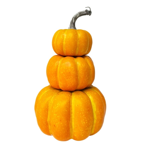 1Pcs Fall Stacked Pumpkin Decorations 3-Tier Foam Pumpkin Tower, Cute Layered Halloween Fall Ornament for Indoor Outdoor Porch Tabletop, Mantel, Entryway, and Autumn Home Accent 9.5 Inch Yellow