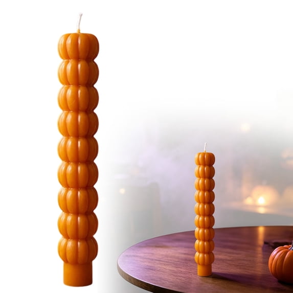 1Pcs Fall Taper Candles, Halloween Pumpkin Taper Candles, Stacked Pumpkin Shaped Long Fall Candle Sticks, Fall Harvest Tabletop Candle,Pumpkin Taper Candle for Halloween Thanksgiving Home Table Decor