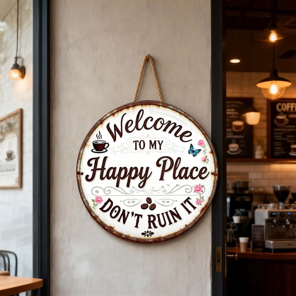 1Pcs Farmhouse Wall Decor Welcome Sign Funny Signs Welcome Sign For Front Door Outdoor Signs This Is My Happy Place Sign