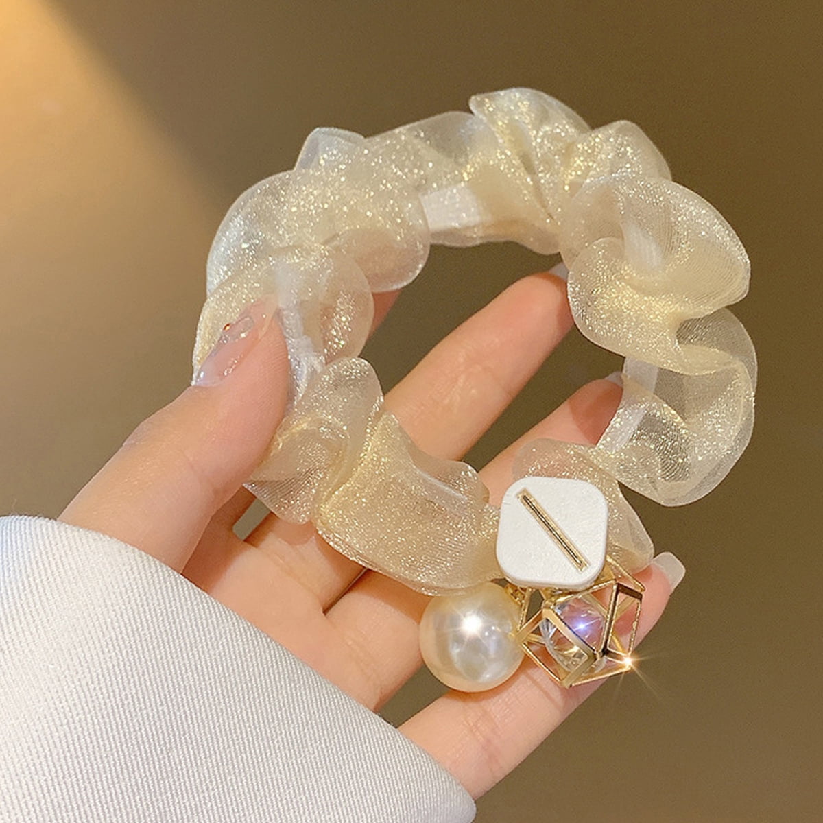 1Pcs  Fashion Artificial Pearl Hair Ring Scrunchies Elastic Rubber Band For Women Girls Party Ponytail Holder Hair Accessories