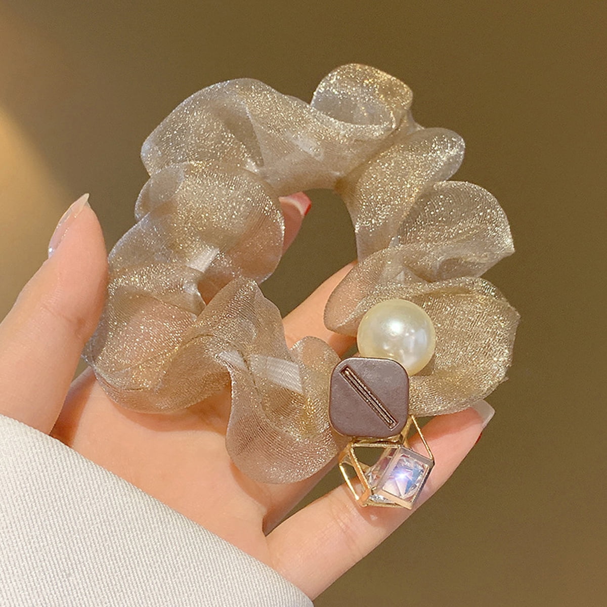1Pcs  Fashion Artificial Pearl Hair Ring Scrunchies Elastic Rubber Band For Women Girls Party Ponytail Holder Hair Accessories
