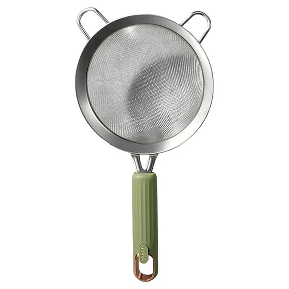 1Pcs Fine Mesh Strainer with Handle, Double Rod Durable Anti-Rust Flour Sieve Sifter, Metal Baking Tool for Sifting Dry Ingredients Straining Sauces & Rinsing Produce 12.6x7.1 Inch Green