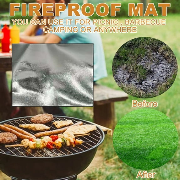 1Pcs Fireproof Mat under $5! Yrmaups Fireproof Mat, High Temperature Resistant Heat Shield for Grill Stove, Protective Deck Pad for Outdoor BBQ Camping Patio, Grill Mat