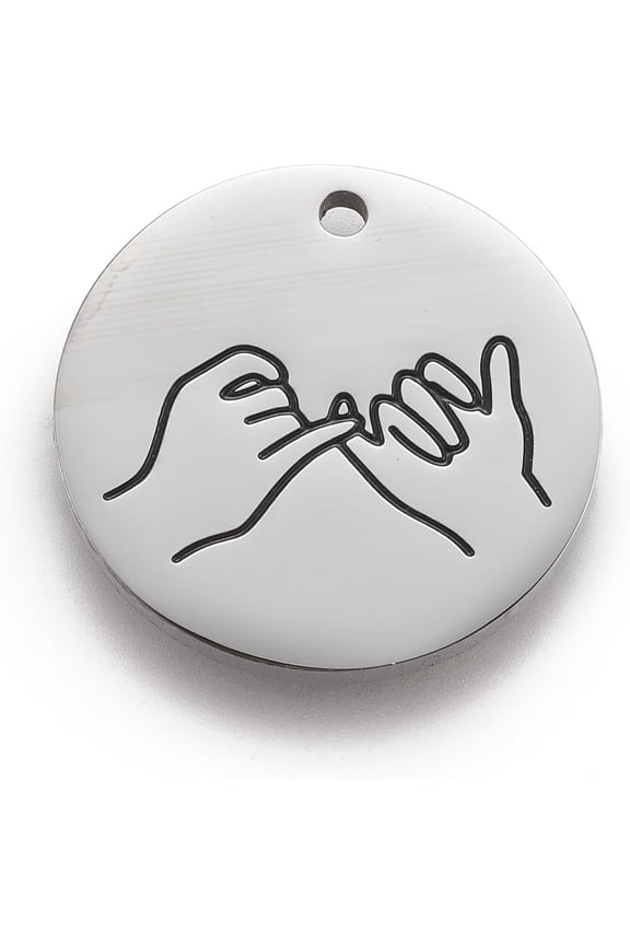 1Pcs Flat Round Pendant with Gesture Language 316 Surgical Stainless Steel Pendants ASL Pendants Stainless Steel Color for Women DIY Necklace Jewelry Craft Making Pinky Swear 25x2mm Hole: 2mm