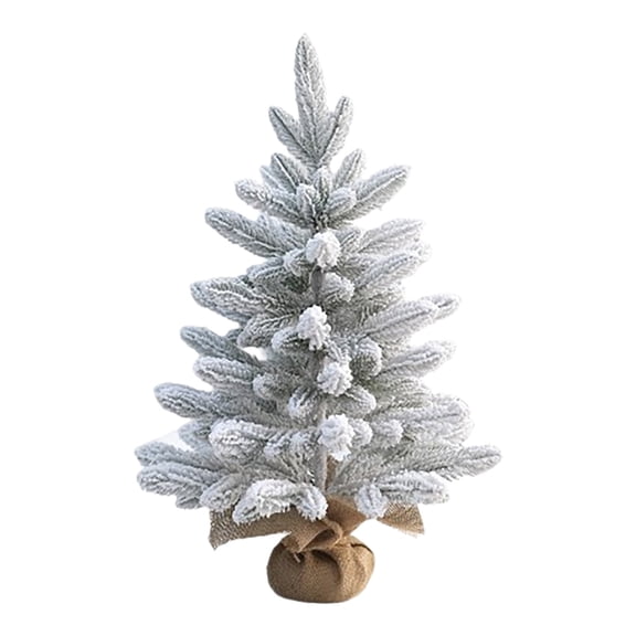 1Pcs Flocked Prelit Christmas Tree with 40 LED Lights & 8 Lighting Modes, Small Battery Powered Tabletop Xmas Tree, Mini Artificial Snow Tree with Burlap Base for Indoor Decor 24 Inch White