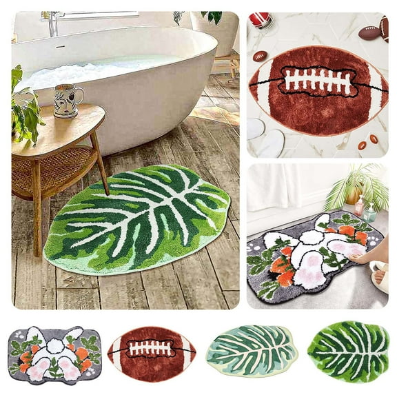 1Pcs Floor Mat Bath Mat for Bathroom Green Boho Bathroom Rugs Non Slip Cute Leaves Small Bath Rug Soft Absorbent Washable Carpet for Tub Shower Doormat Decor Carpet
