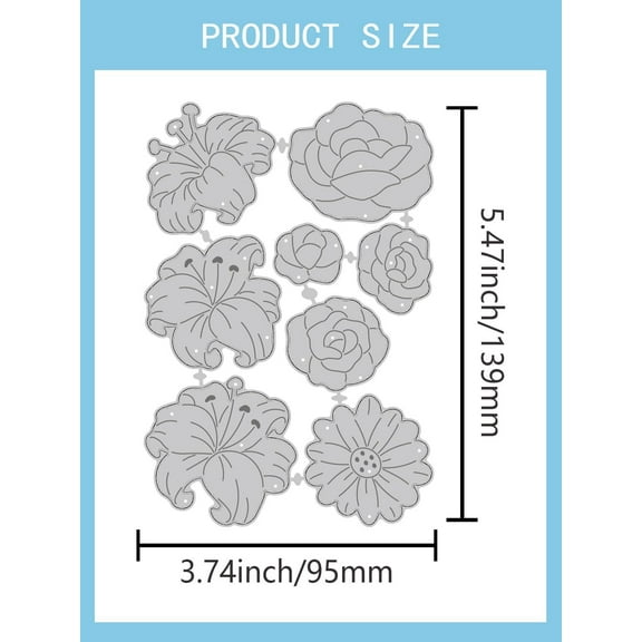 1Pcs Floral Theme DIY Embossing Stencil Rose Decorative Embossing Paper Card Sunflower Carbon Steel Template for Photo Album Card Making Scrapbooking Postcard Decor 95x139x0.8mm