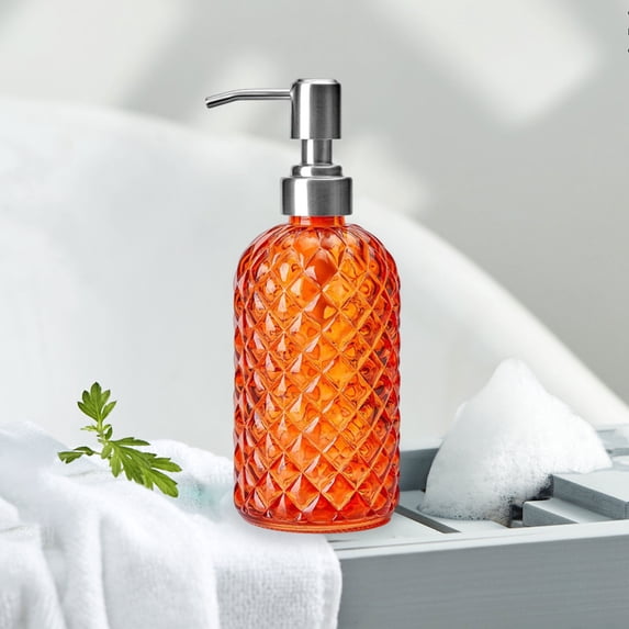 1Pcs Foaming Hand Soap Dispenser, Refillable Clear Glass Pump Bottles for Liquid or Lotion, Modern Foam Dispenser for Bathroom, Kitchen, Commercial 7.48x2.76x2.76 Inch(Orange)