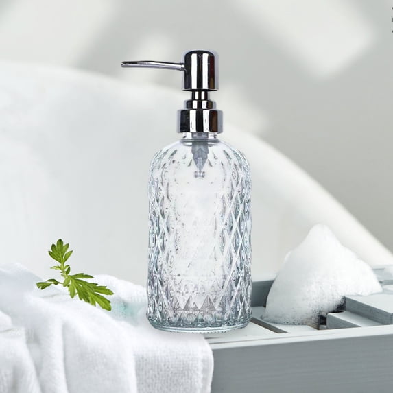 1Pcs Foaming Hand Soap Dispenser, Refillable Clear Glass Pump Bottles for Liquid or Lotion, Modern Foam Dispenser for Bathroom, Kitchen, Commercial 7.48x2.76x2.76 Inch(White)