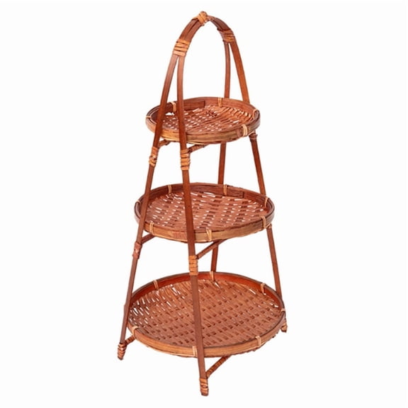 1Pcs Fruit Food Vegetable Bamboo Woven Basket Handwoven 3 Layers Standing Tray Multi-Function Storage Basket for Kitchen
