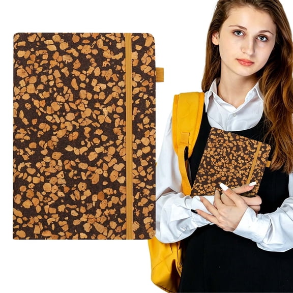 1Pcs Full Fragment Cork Textured Notebook 8.46in, Elastic Strap Anti-Crease Cover Writing Journal, Lightweight Portable Memo Book For Workplace Drafting & Hand-Drawn Sketch Work
