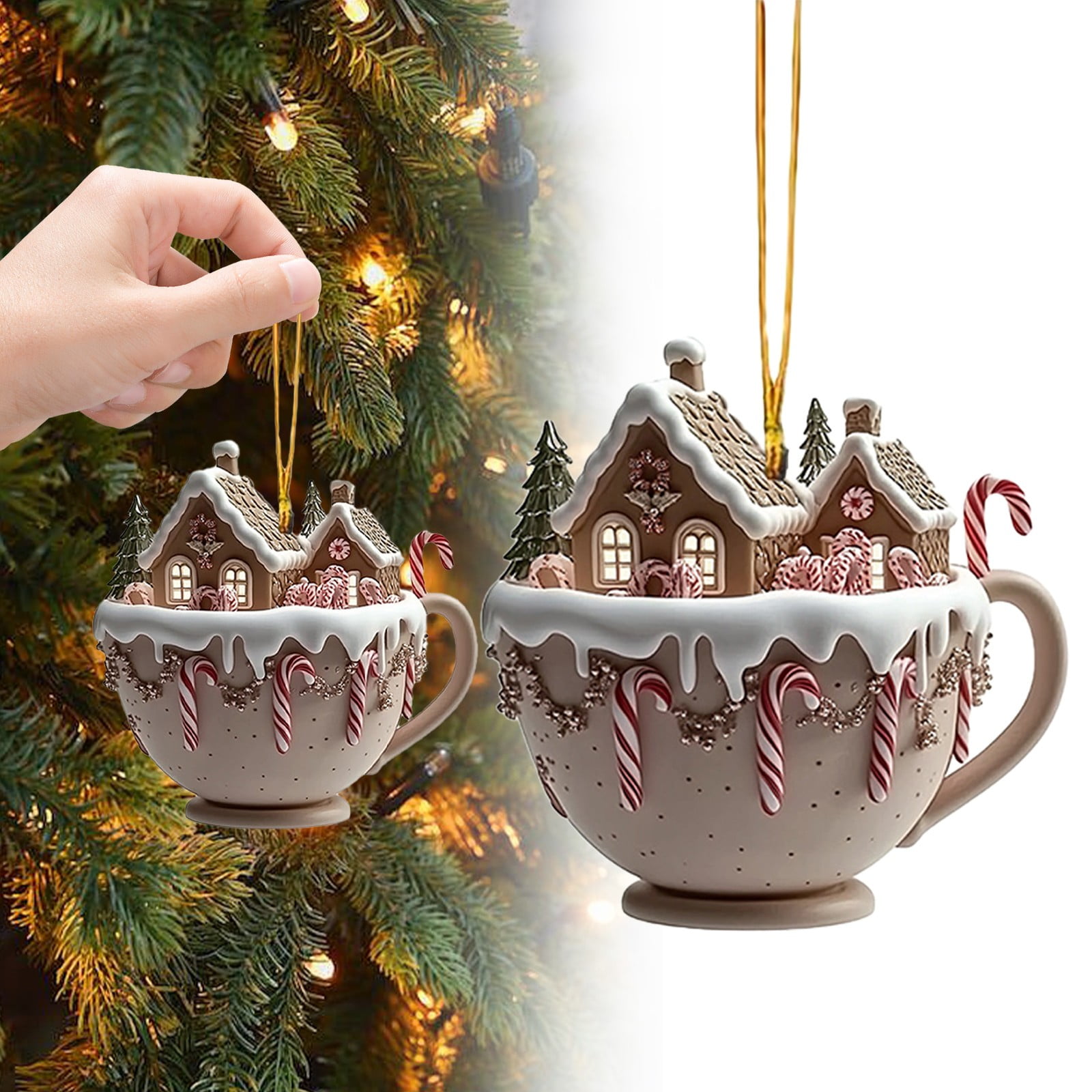 1Pcs Gingerbread House Ornaments for Christmas Tree Gingerbread Christmas Decor with Rope Xmas Hanging Ornaments for Xmas Tree Holiday Party New Year Home Decorations