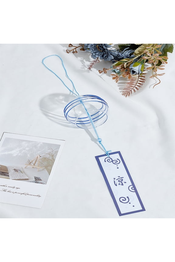 1Pcs Glass Round Wind Chimes Steel Blue Wind Chime with Paper Charms Handmade Pendants Decorations for Outdoor Garden Hanging