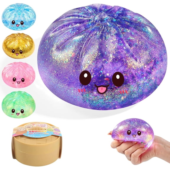 1Pcs Glitter Dumpling Squishy Box ,4Inch Surprise Dumpling Squishy Stress Ball,Squishy Bun,Random 14 Colors Mystery Gift Box for Adult  (Random-1pcs)