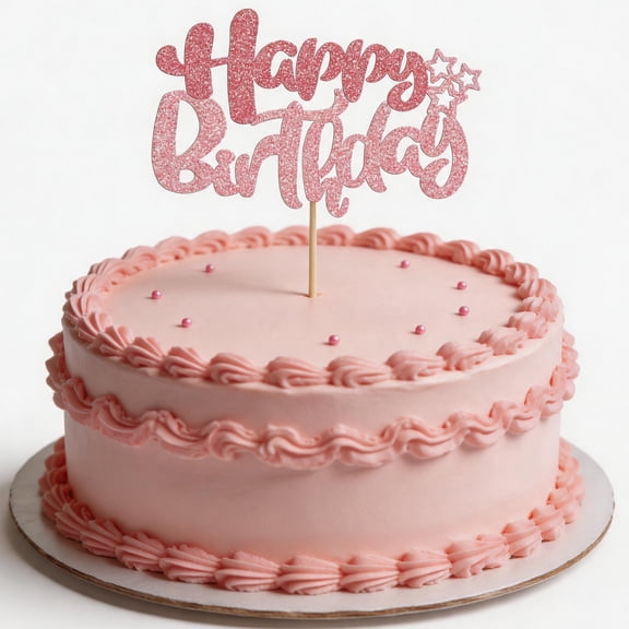 1Pcs Glitter Happy Birthday Cake Pick Cake Topper for Celebrating Wedding Anniversary Birthday Party Cake Decorations Supplies Light Pink