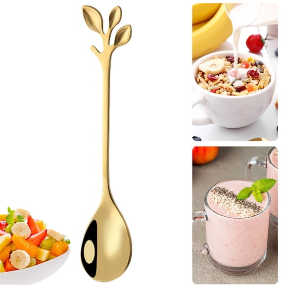 1Pcs Gold Leaf Spoons, 4.7 Inches Stainless Steel Mini Coffee Spoon, Small Spoons for Dessert Yogurt Ice, Perfect for Demitasse & Small Servings