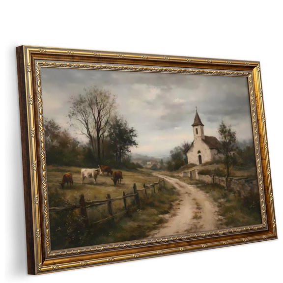 1Pcs Gold Vintage Wall Art, Rustic Antique Landscape Farm For Be, Living Room And Gallery Wall Decor