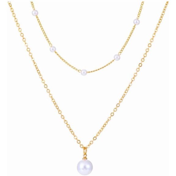 1Pcs Golden Alloy Double Layer Necklaces Plastic Imitation Pearl Round Pendant Necklaces Golden Pendants Decoration for Women DIY Necklace Bracelet Jewelry Craft Making Golden Alloy