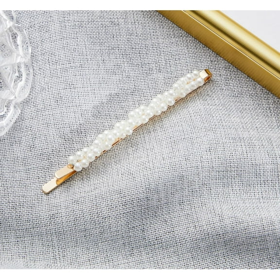 1Pcs Golden Iron Hair Pins Metal Snap Hair Clips with Plastic Imitation Pearl Classic Barrettes for Women Styling and Makeup Home Salon Thick Thin Accessories 70x6.5x8.5mm