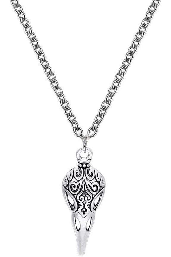 1Pcs Gothic Alloy Raven Skull Pendant Cable Chain Necklaces for Women Antique Silver Pendant Raven Skull Necklaces