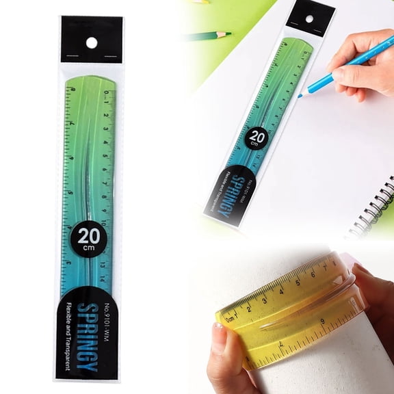 1Pcs Green-Blue Gradient Flexible Ruler, 20cm/7.87in Bendable Plastic Ruler with Centimeter Scales, Soft Shatterproof Measuring Tool for Office & Craft Use