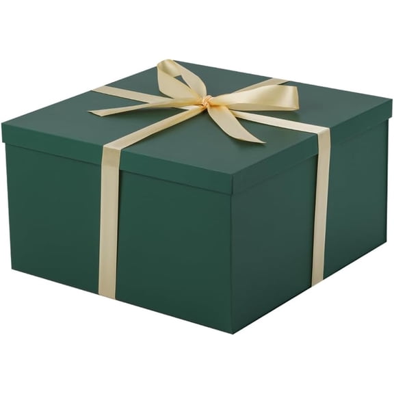 1Pcs Green Extra Large gift box with lids 13×13×7 Inches gift boxes for presents,Birthday Box (include Ribbon, Paper Shred Filler Gift Card & Envelopes)