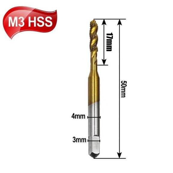 1Pcs HSS Screw Tap Metric Spiral Thread Tap Drills High Speed Steel Hand Tap M3