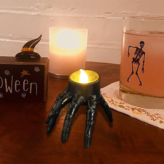 1Pcs Halloween Finger Candlestick, 3D Flameless Candles with Ghost Hand Candlesticks for Theme Party Decor, Four-Legged Skull Candlestick for Halloween Decor