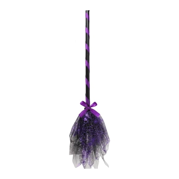 1Pcs Halloween Witch Broomstick Prop, Kids Wizard Broom Cosplay Accessory with Flying Bristle Design for Parties, Masquerade Dress Up and Haunted House Themed Events 35.4 Inch