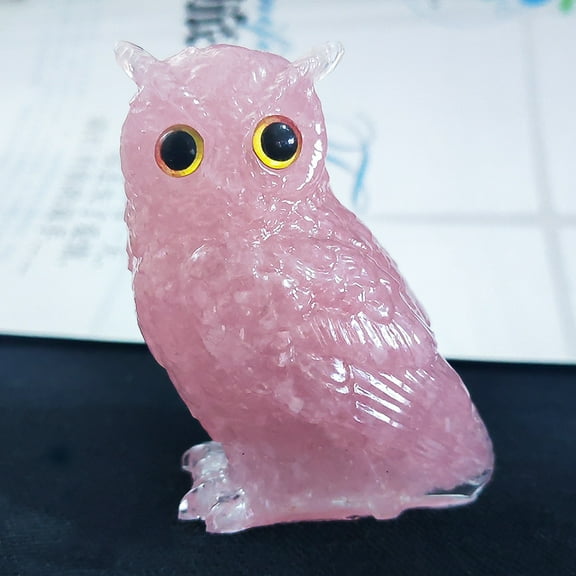 1Pcs Handcrafted Crystal Owl Statue,Owl Animal Figurines Attract Wealth Lucky Home Decor Desktop Ornaments Decoration，Pink