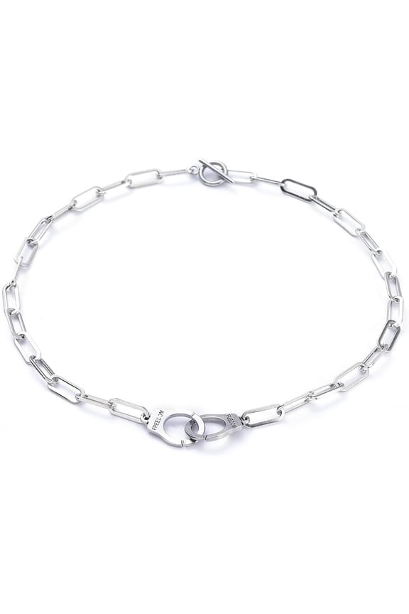1Pcs Handcuffs Shape with Word Freedom 304 Stainless Steel Chain Necklaces Minimalist Chain Necklace Choker with Interlocking and Toggle Clasps for Women Jewelry Gift Stainless Steel Color 17.7 inch