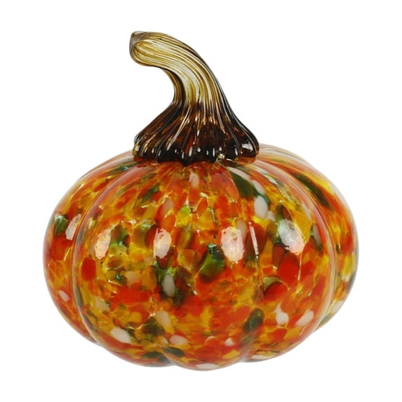 1Pcs Handmade Blown Glass Pumpkin Figurine, Small Crystal Art Glass Paperweight with Sparkling Finish for Desk, Tabletop, and Fall Harvest Halloween Thanksgiving Christmas Decor 3.5x3.5 Inch