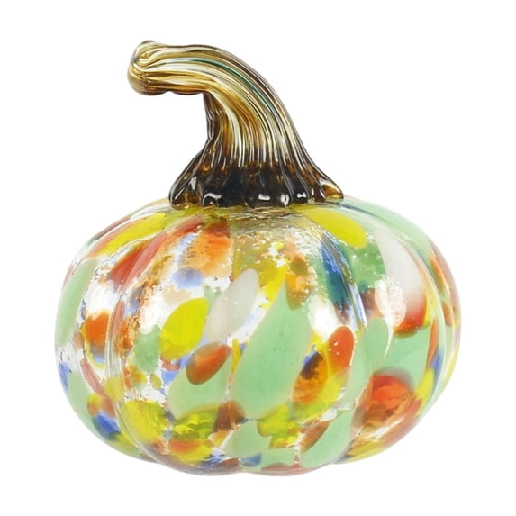 1Pcs Handmade Blown Glass Pumpkin Figurine, Small Crystal Art Glass Paperweight with Sparkling Finish for Desk, Tabletop, and Fall Harvest Halloween Thanksgiving Christmas Decor 3.5x3.5 Inch