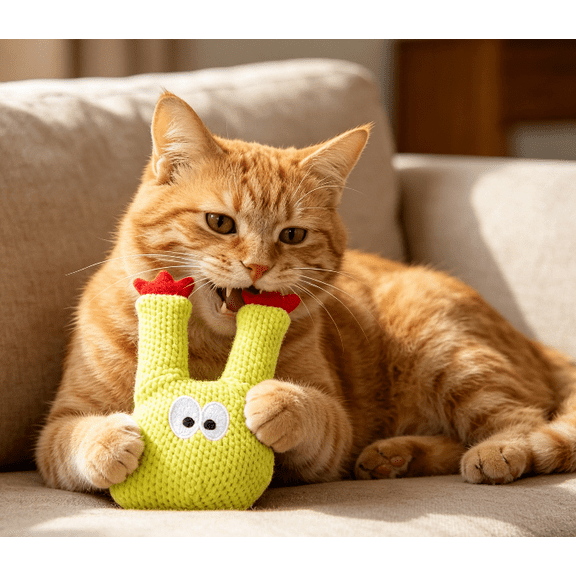 1Pcs Handmade Soft Cactus Kitten Chew Toys with Natural Catnip, 100% Premium Cat Herb Filling,Crochet Interactive Cat Toys, Bite Resistant Pet Toys for Kittens and Adult Cats