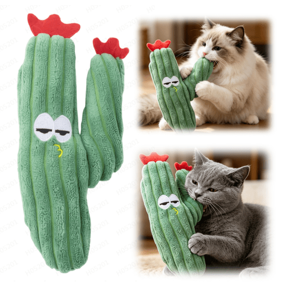 1Pcs Handmade Soft Cactus Kitten Chew Toys with Natural Catnip, 100% Premium Cat Herb Filling,Crochet Interactive Cat Toys, Bite Resistant Pet Toys for Kittens and Adult Cats