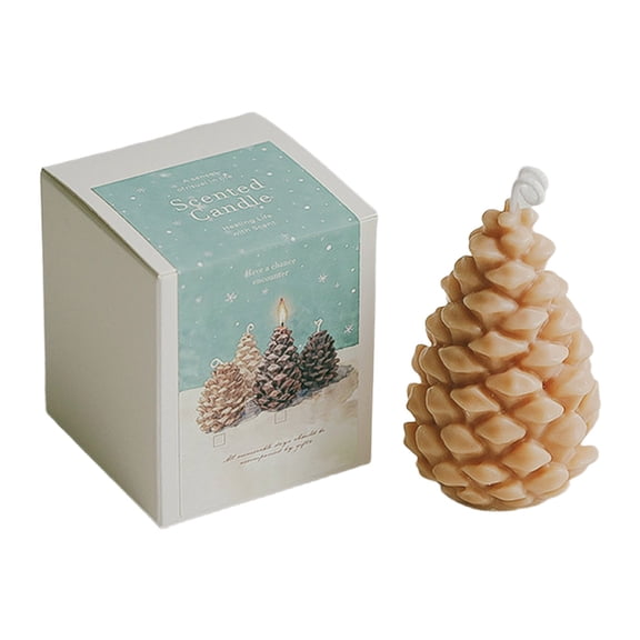 1Pcs Handmade Soy Wax Pinecone Scented Candle with Acorn Decor, Real Wax Winter Holiday Candle, Long Burning Scented Candle for Home, Gift, Party Supplies 2x3 Inch Beige